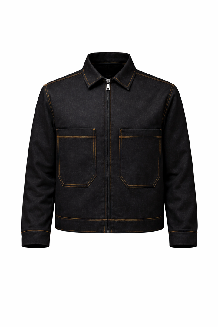 Black Cotton Jacket – Denim Look