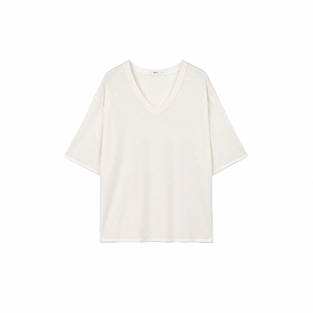 DEEP V LINEN TEE Cream