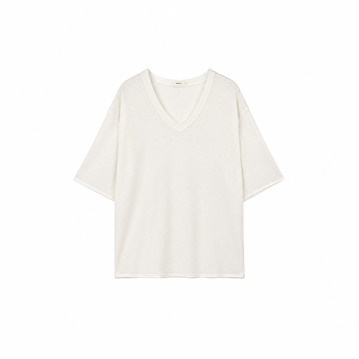 DEEP V LINEN TEE Cream