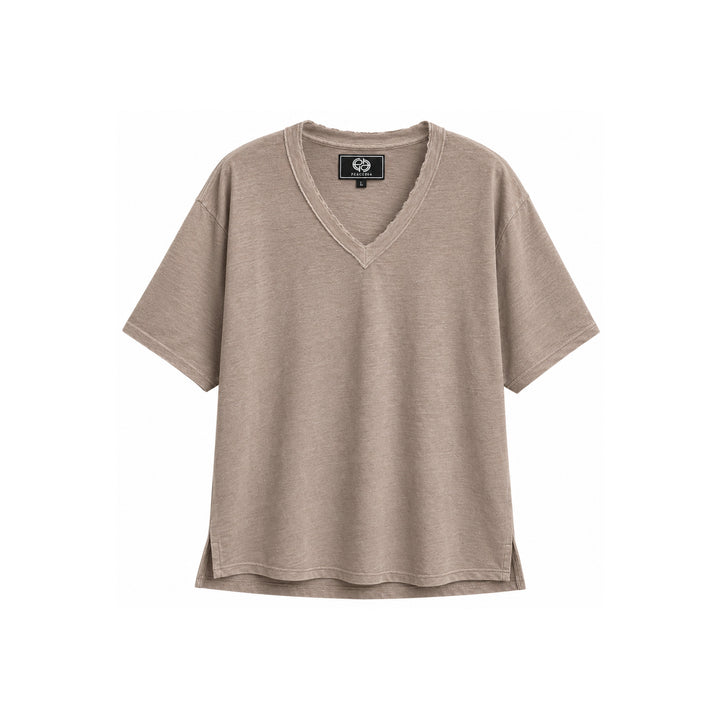 Deep V Linen Tee Brown