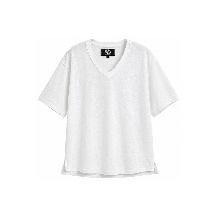 Deep V Linen Tee White